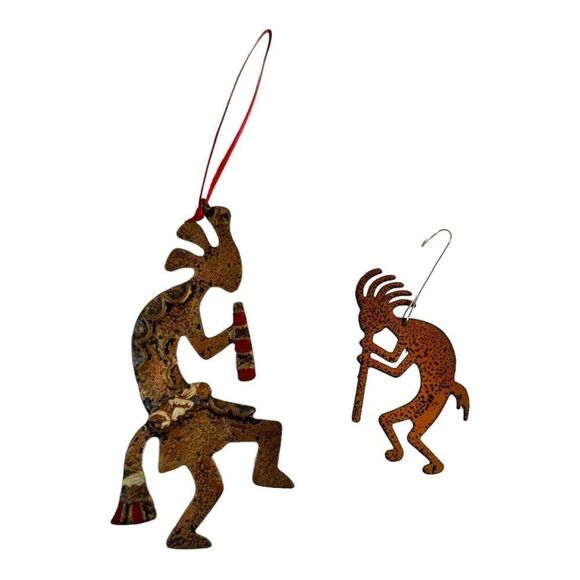 Handmade Kokopelli Metal Ornaments Wall Hangings Southwestern Decor Set 2 5" 3” - Picture 1 of 7